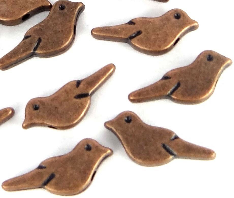 15 Antique Copper Pewter Tiny Fly Bird Beads 16x6mm