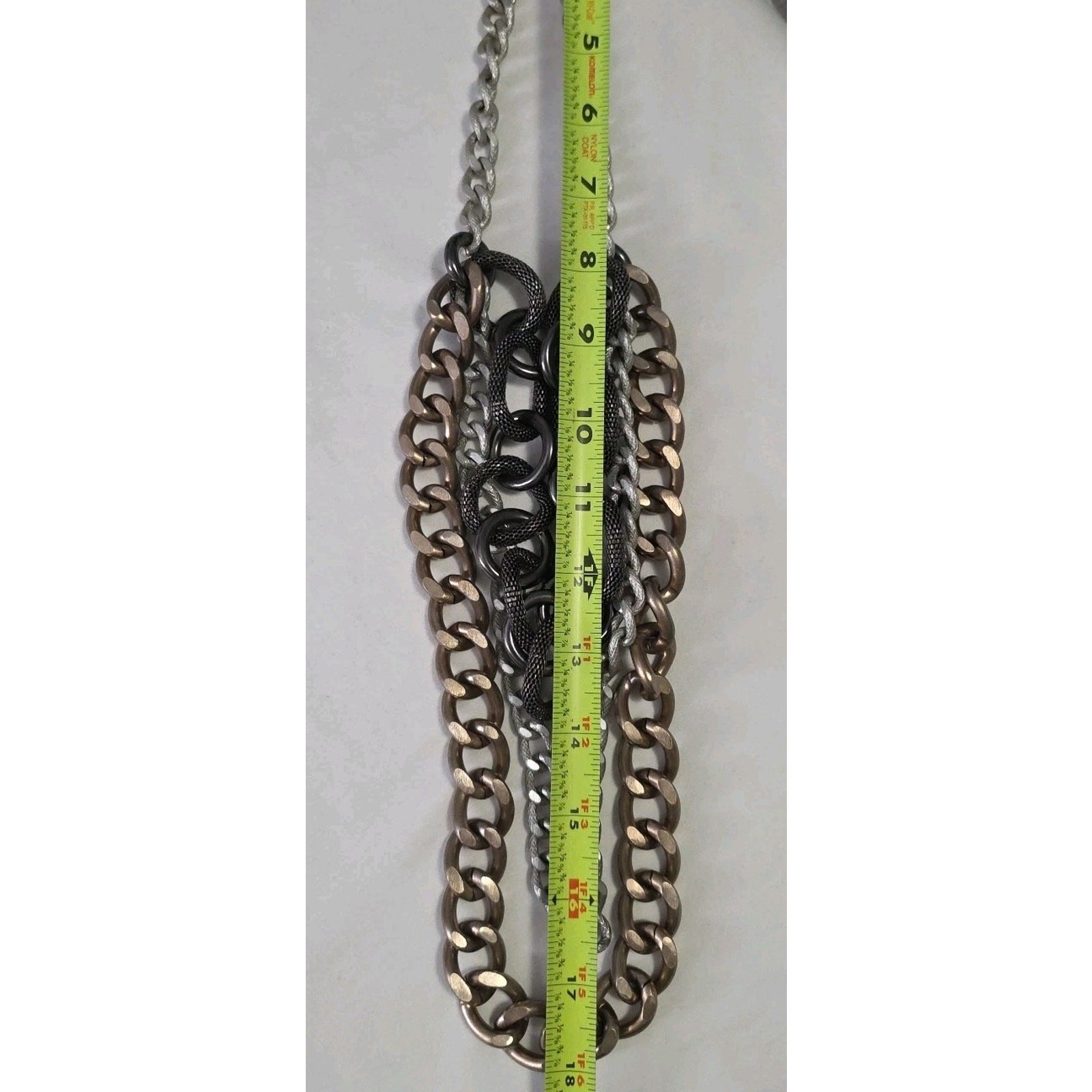 Chunky Large Long Statement Necklace Mixed Metals Layered Chains Textured Heavy