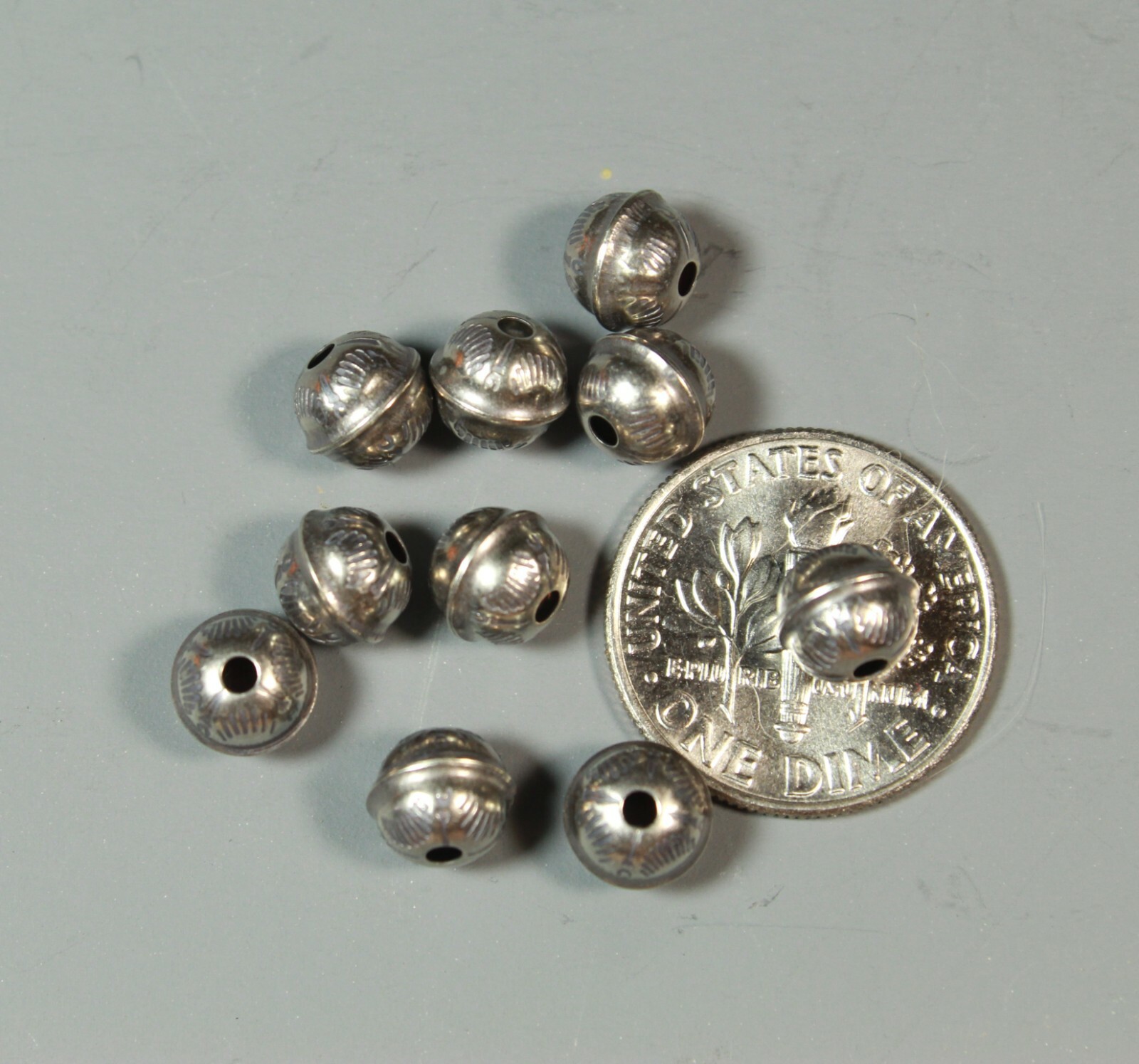 6mm Stamped Bench Beads 10pcs Sterling Silver Raised Seam USA