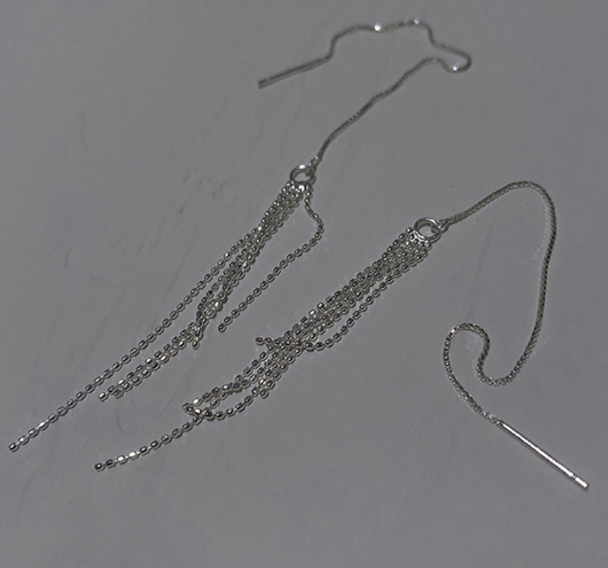 925 Silver Plated Threader Earrings Dainty Chain Tassel Drop Pull Earrings S6