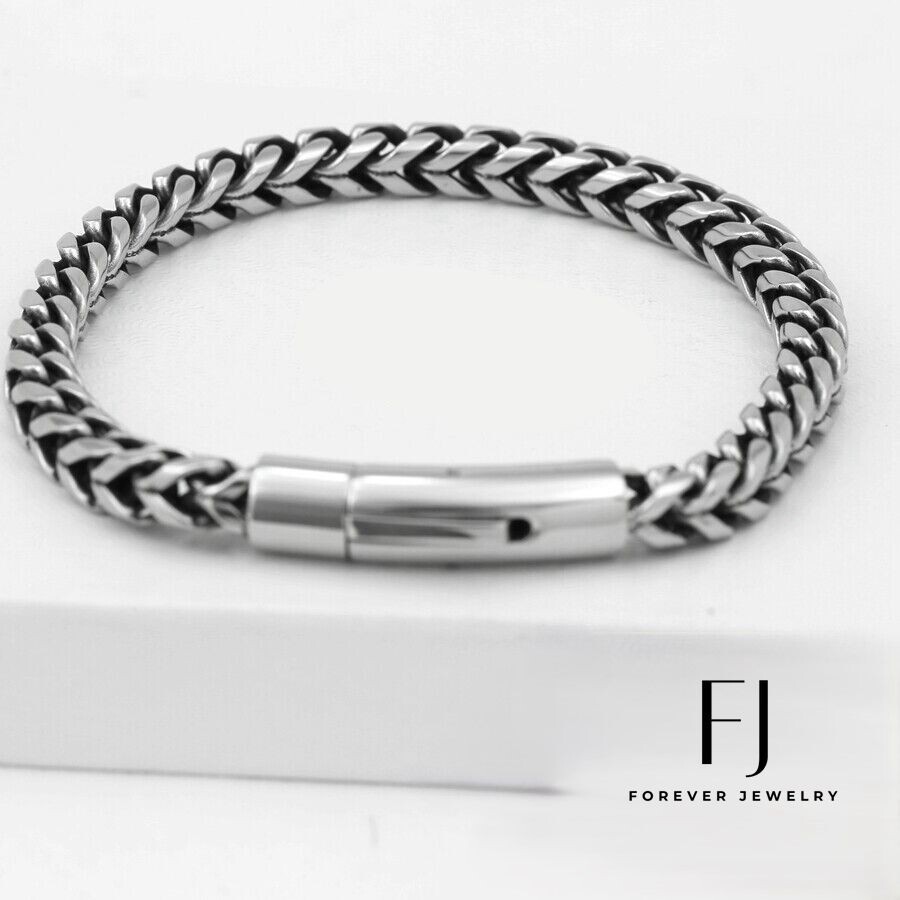 Men’s 8.5″ Stainless Steel 6mm Franco Chain buckle Bracelet High Polish BOX