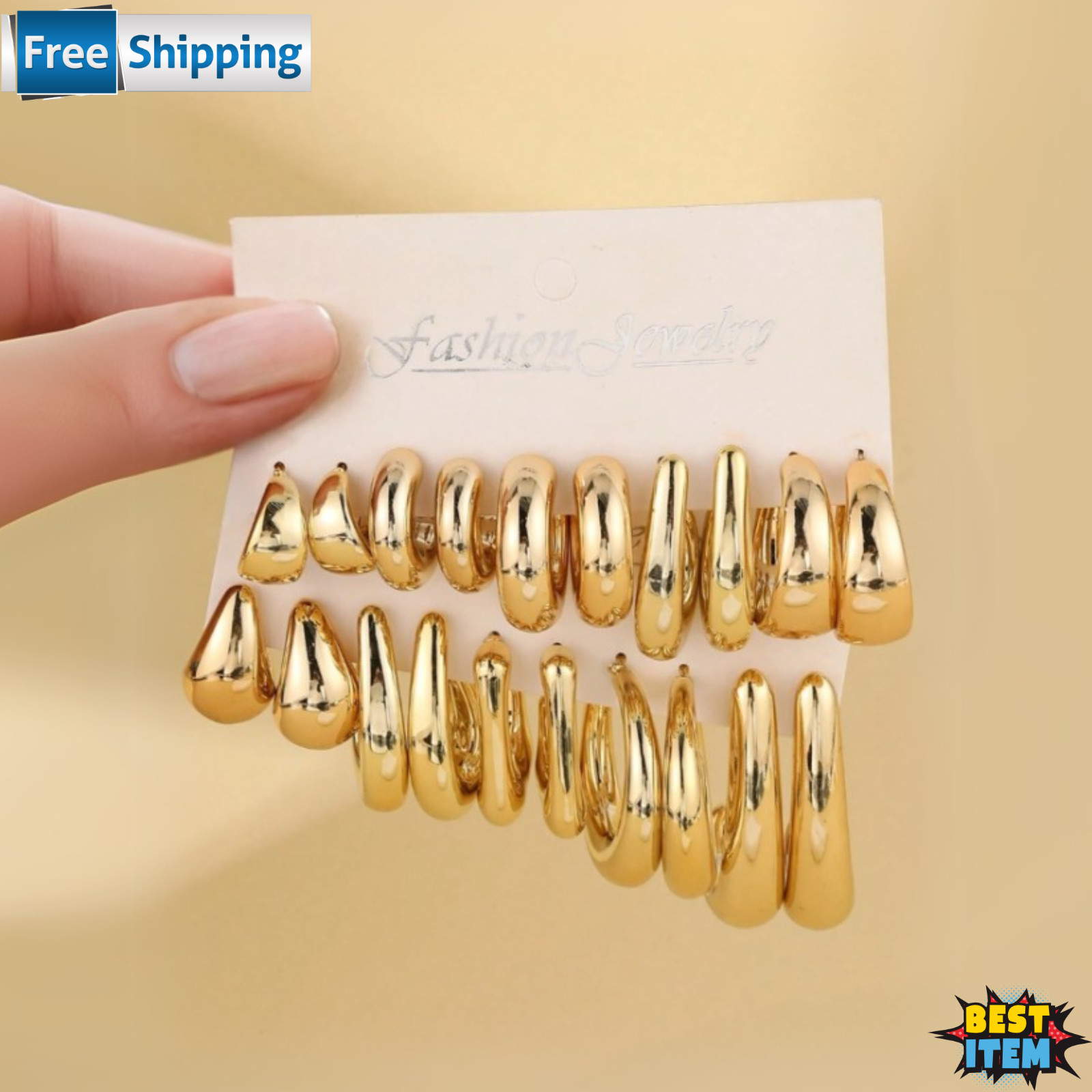 5 Pairs New Earrings Set Asymmetric Shaped ABS Acrylic Gold Lightweight Earring