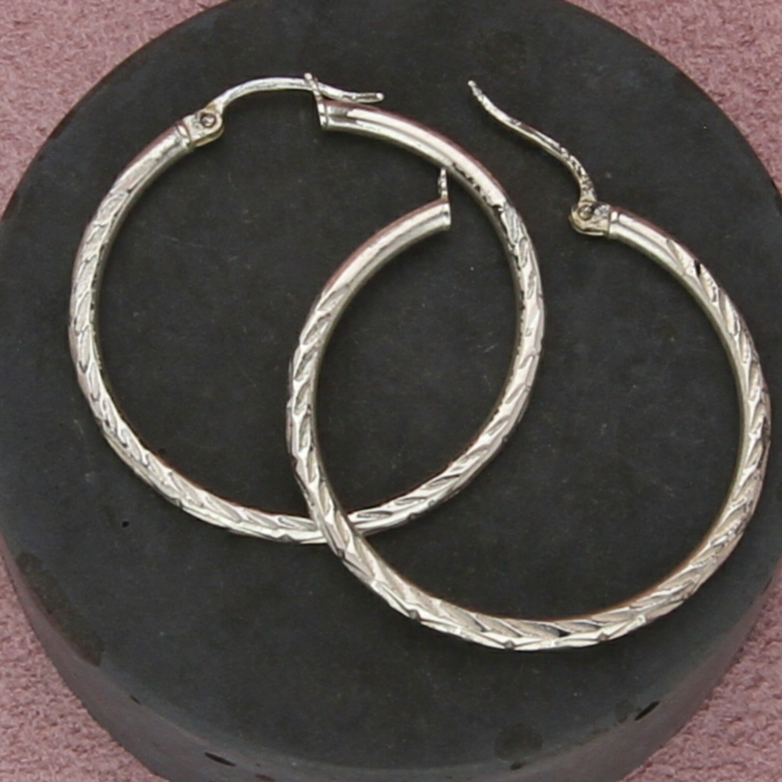 sterling silver vintage 30mm diamond cut hoop earrings