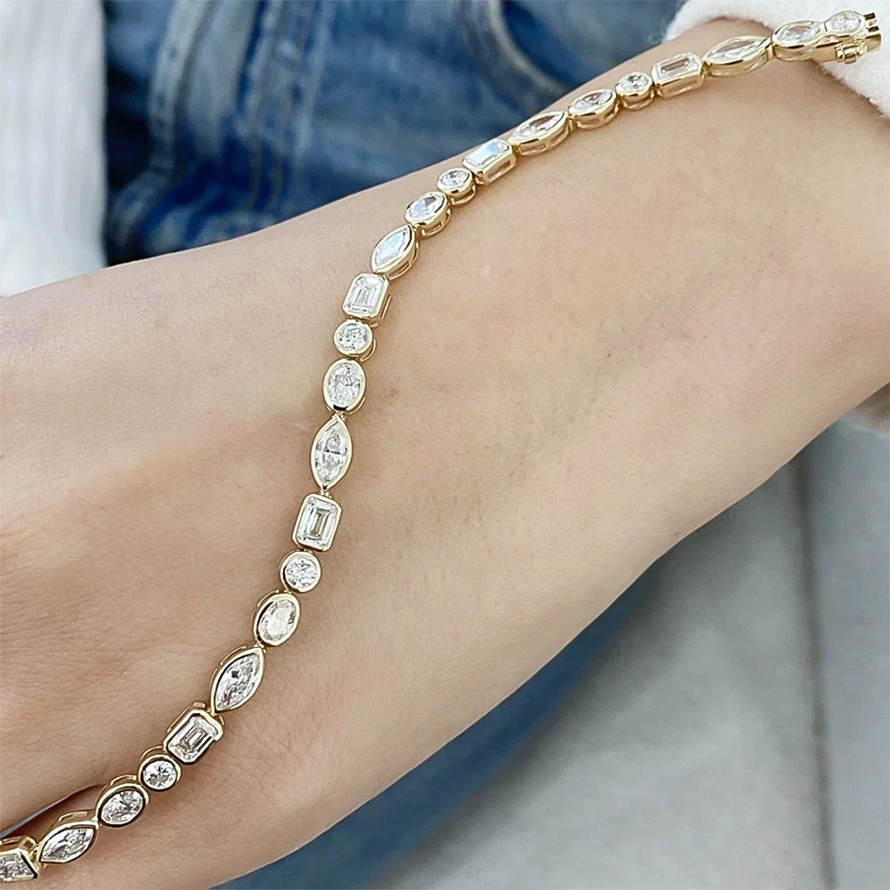 12CT Multi Stone Moissanite Tennis Bracelet in 7″ in 14K Yellow Gold Plated