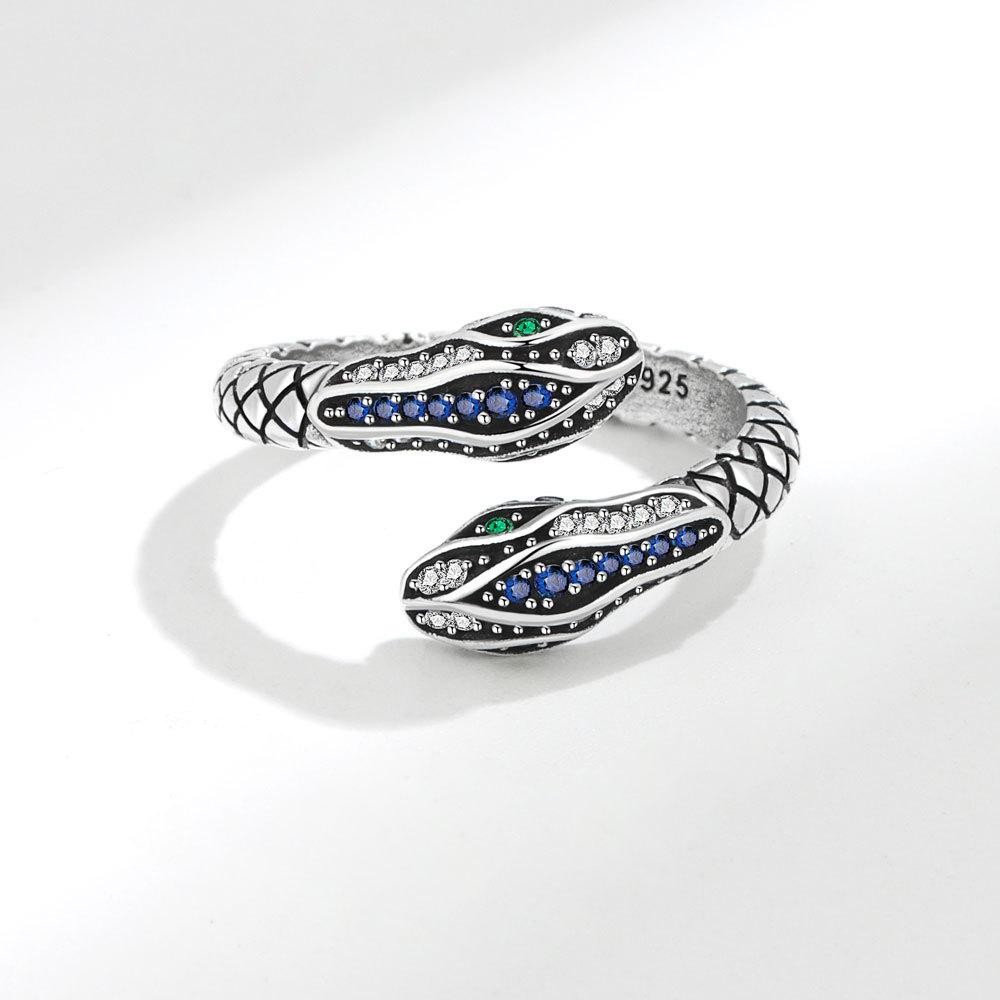 925 Sterling Silver Adjustable Snake Ring Green Eye Cz Open Retro Women Gift