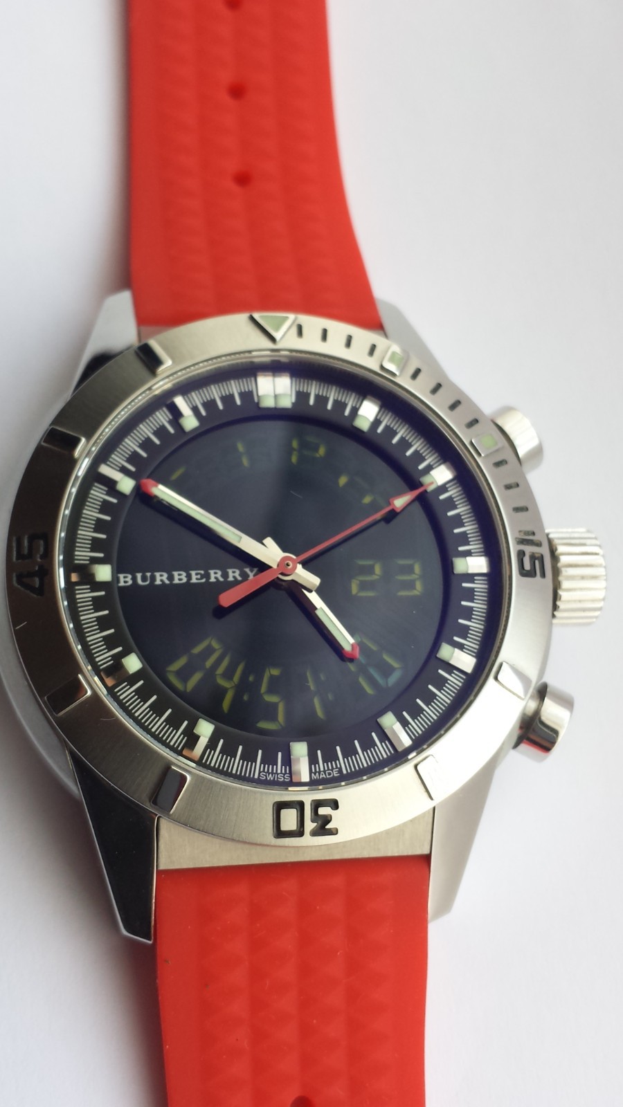 MENS BURBERRY BU7404 Analog-Digital Multi-Function Gents Swiss Made Watch Boxed