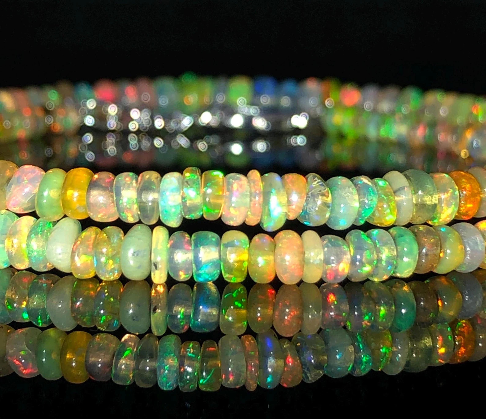 Natural Ethiopian Fire Opal Rondelle Necklace, 16 Inch Beaded Strand, 37.05 Ct