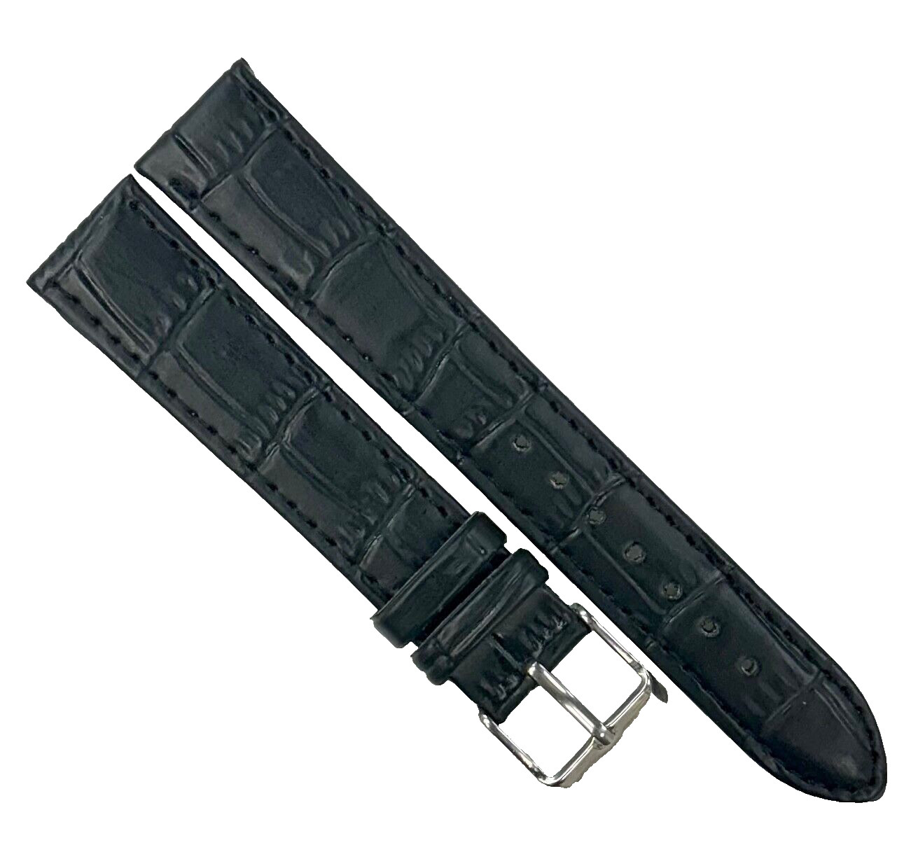 Watch Band Black Genuine Leather Alligator Grain Flat Stitches 16x14mm