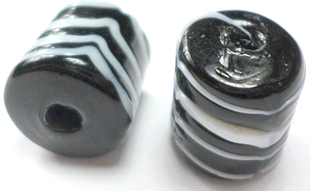 42 Light Blue /Black Glass Lampwork Large Barrel Beads w/4mm Hole 16x14x14mm