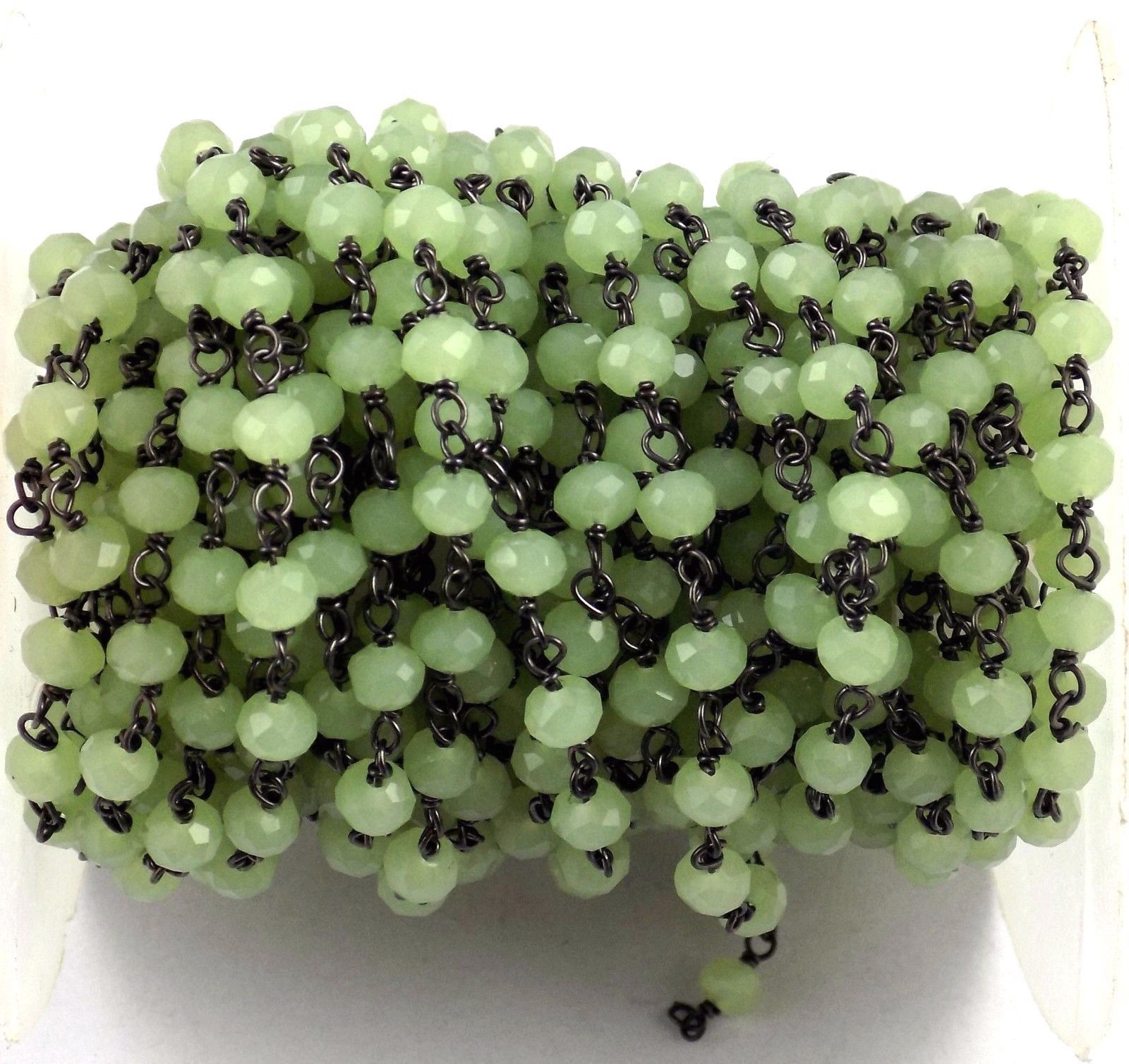 10-25 Feet Green Quartz Rondelle Faceted 3-4mm Beads Rosary Chain Black Wire