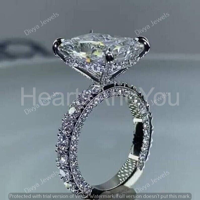 5 CT Radiant Cut Moissanite Hidden Halo Engagement Ring Real 925 Sterling Silver