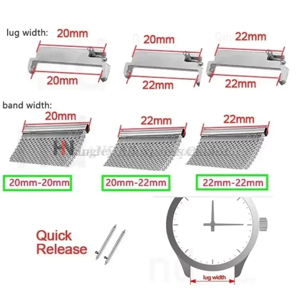 Watch Band Adapter 18mm 20mm 22mm Quick Release Strap Connector Pair