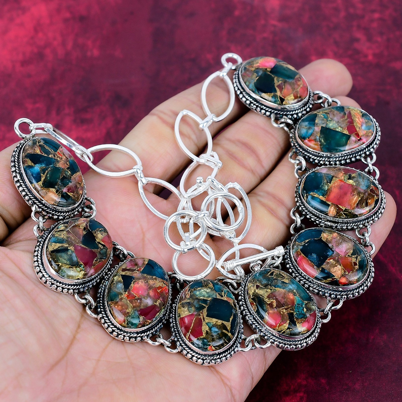 Copper Multi Tourmaline Gemstone Handmade 925 Sterling Silver Necklace Jewelry