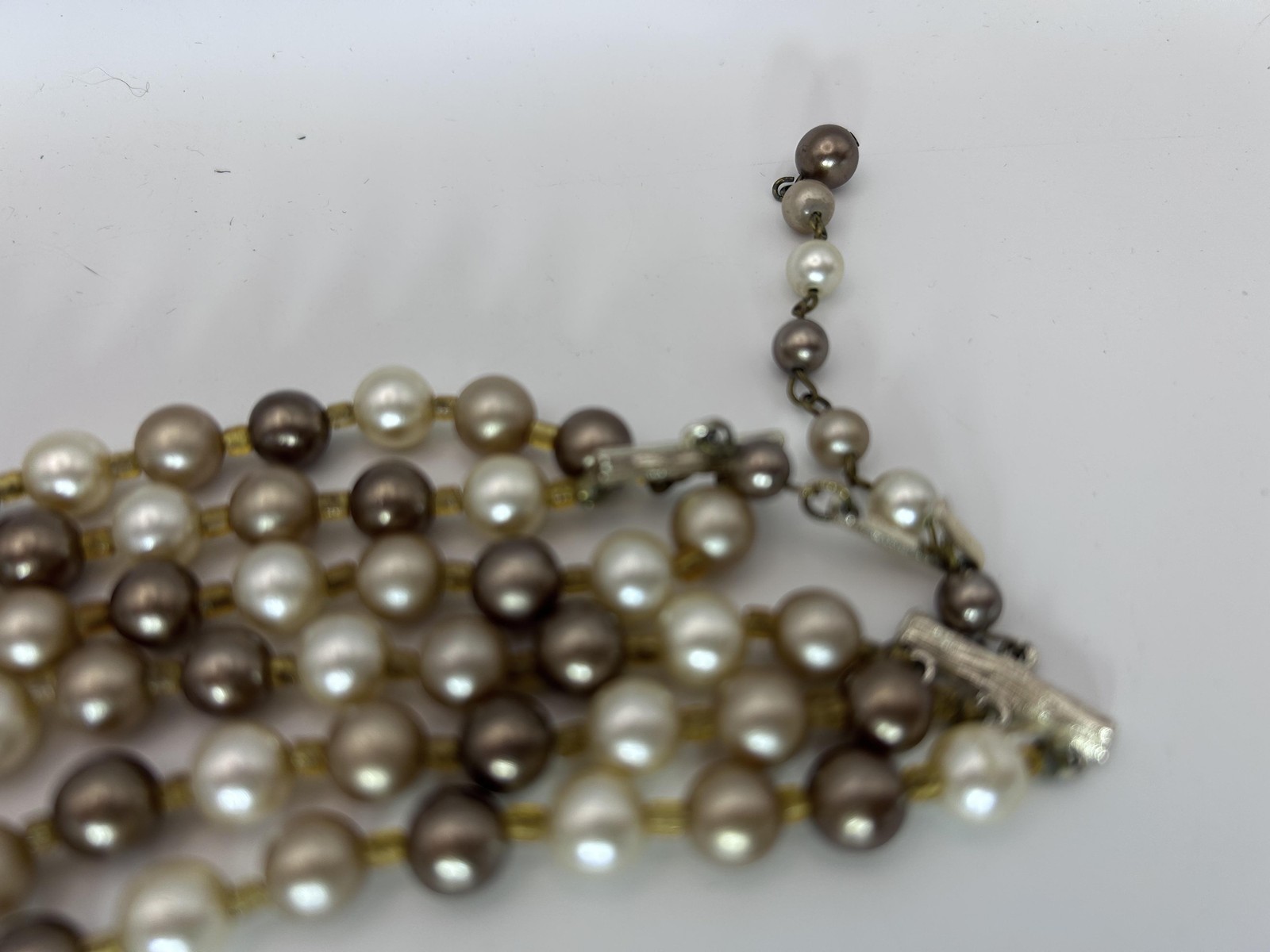 Necklace Multicolor Layered Imitation Pearl Beaded Triple Strand Statement Hook
