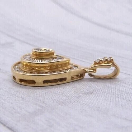 2 Ct Baguette Simulated Diamond Fancy Drop Shape Pendant 14k Yellow Gold Plated