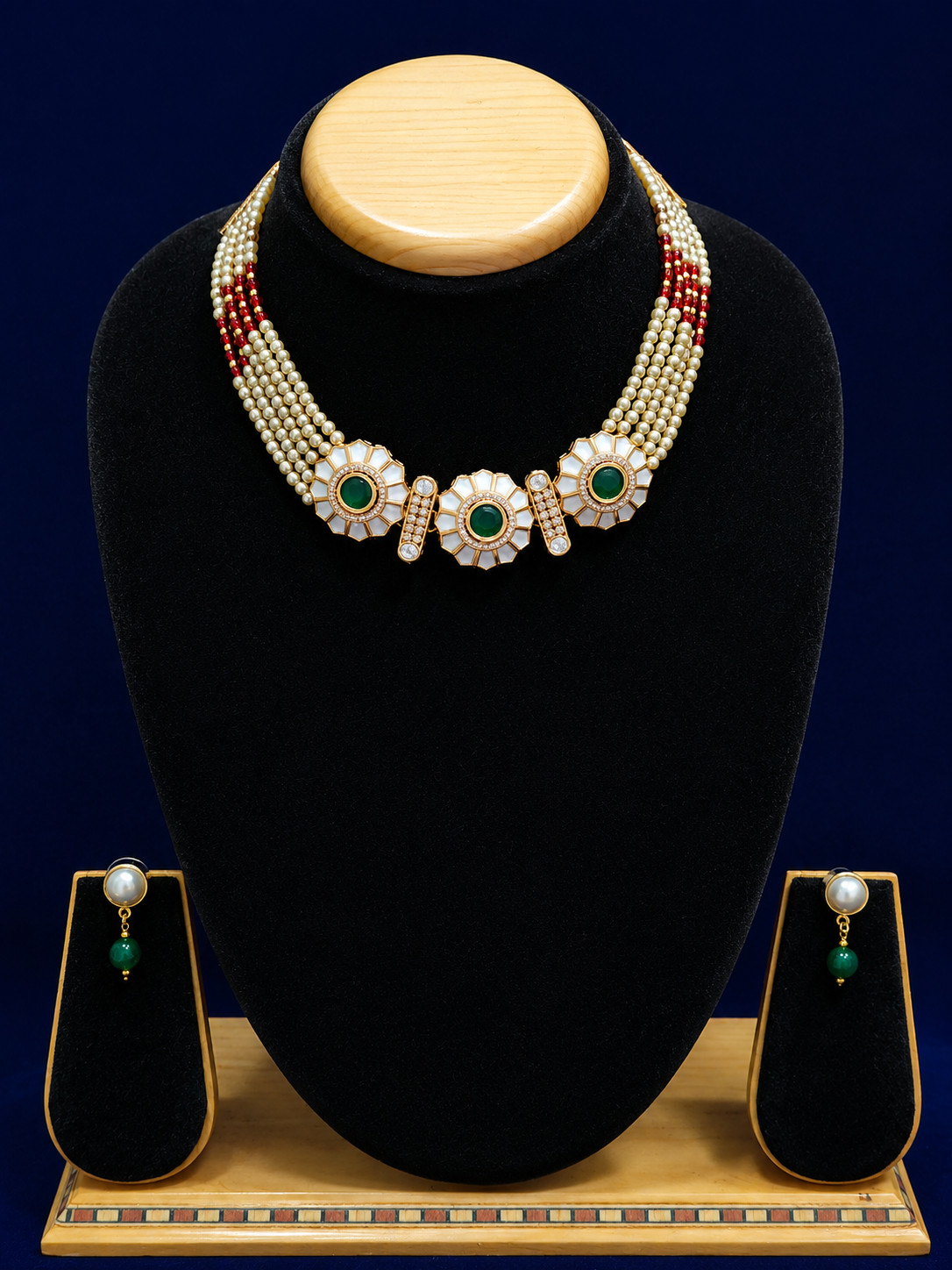 Moissanite Kundan Polki Pendant Pearl MOP Choker Necklace Earring India/Pakistan