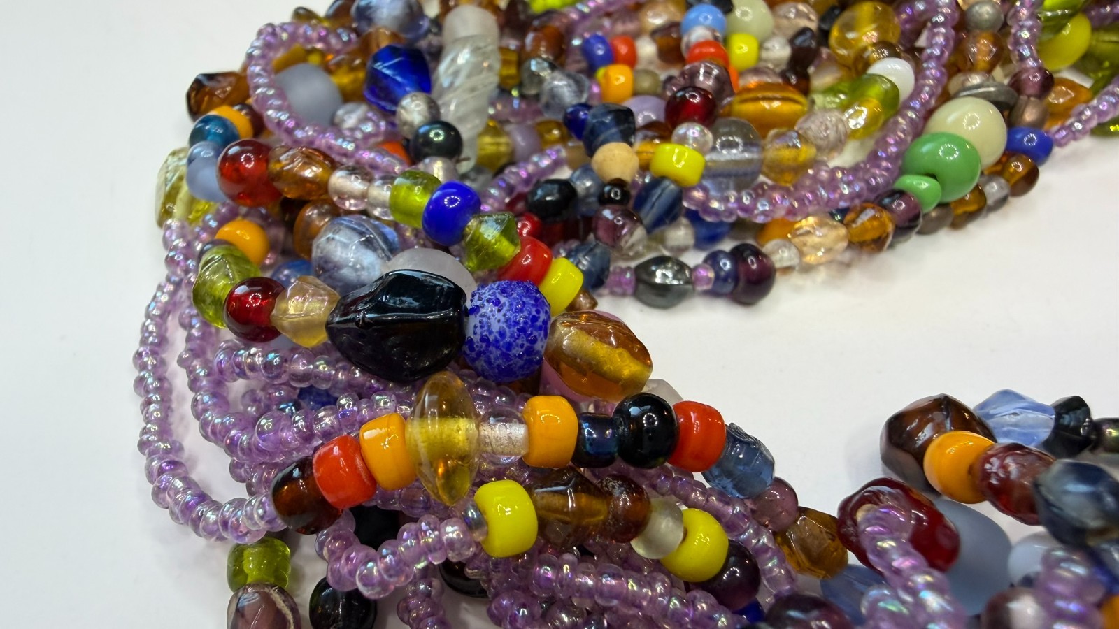 Multi Strand Bead Necklace Colorful Assorted Glass Beads Boho Chunky 18″