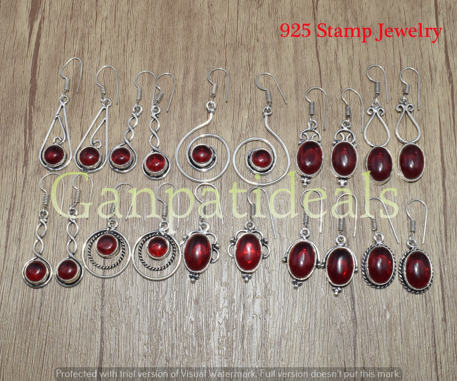 Garnet Gemstone Earring 925 Silver Plated Mix Shape Wholesale Jewelry