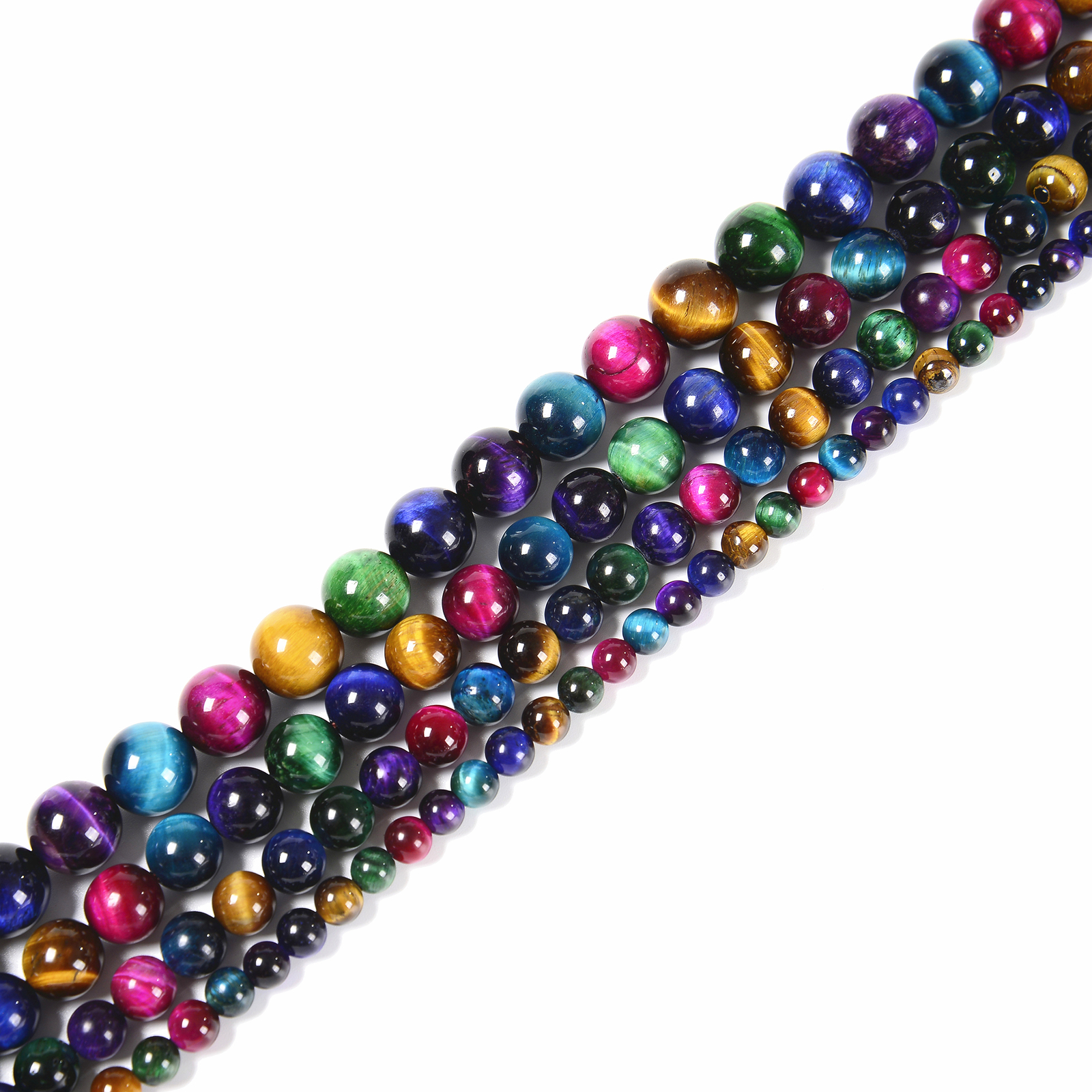 Multi-color Tiger Eye Smooth Round Beads Size 6mm 8mm 10mm 12mm 15.5” Strand