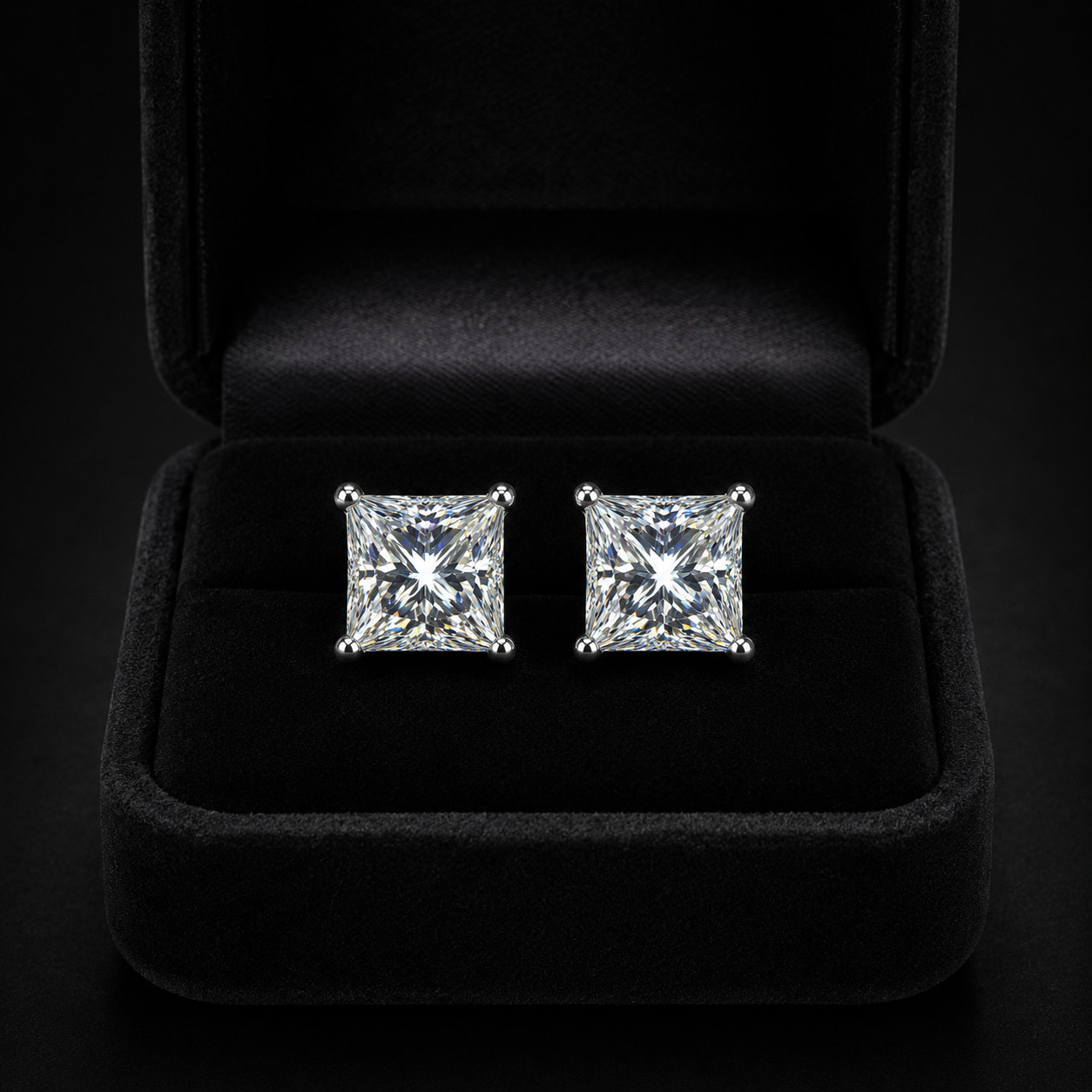 Princess Cut Solitaire Stud Earrings 925 Sterling Silver Push Back CZ Gift