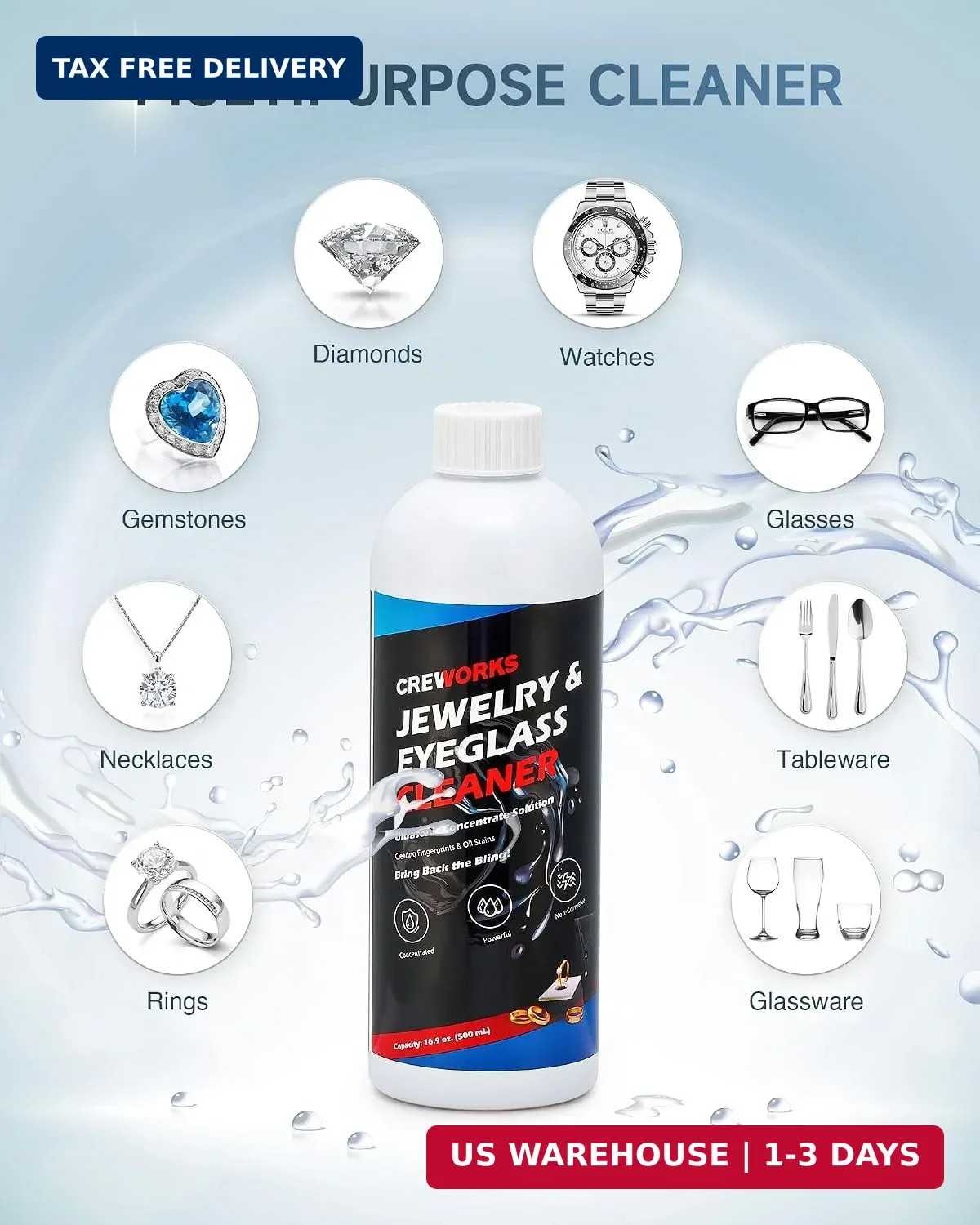 CREWORKS 17 fl oz Jewelry Cleaner Solution for Ultrasonic Cleaner Liquid | 1:40