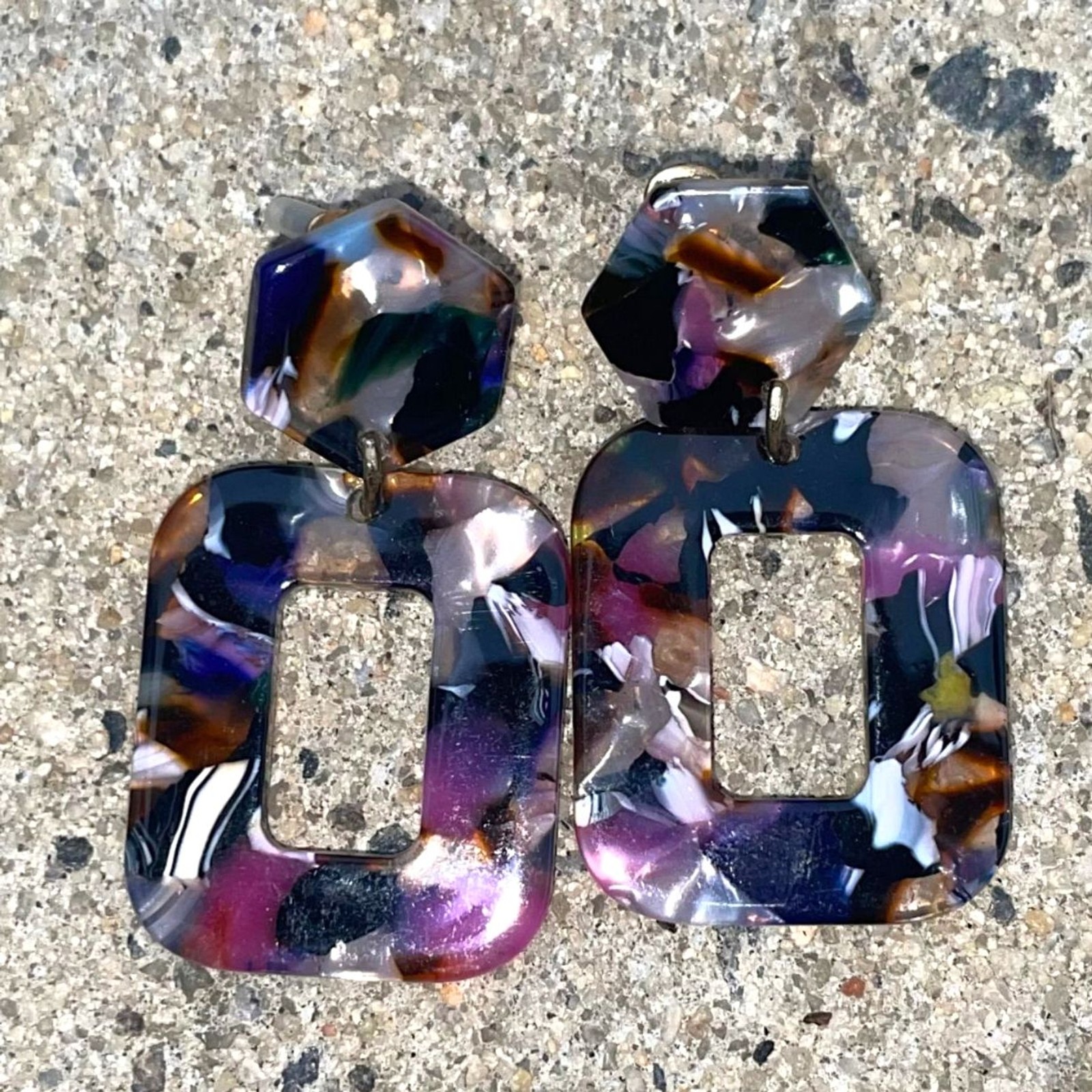 Tortoise Marbled Acrylic Resin Geometric Statement Drop Earrings Multicolor NWT