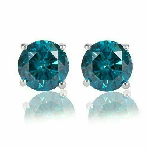 2Ct Round Lab-Created Blue Diamond Solitaire Stud Earring 14K White Gold Plated