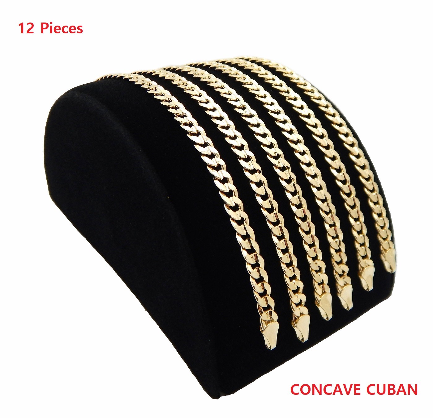 12 Piece Men’s Concave Cuban link Chain Bracelet 4mm to 10mm 14k Gold Plated