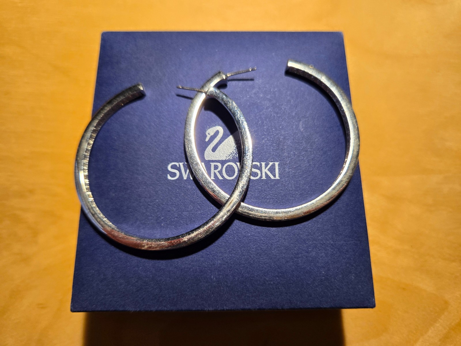 Swarovski Stone Hoop Earrings, Silver tone