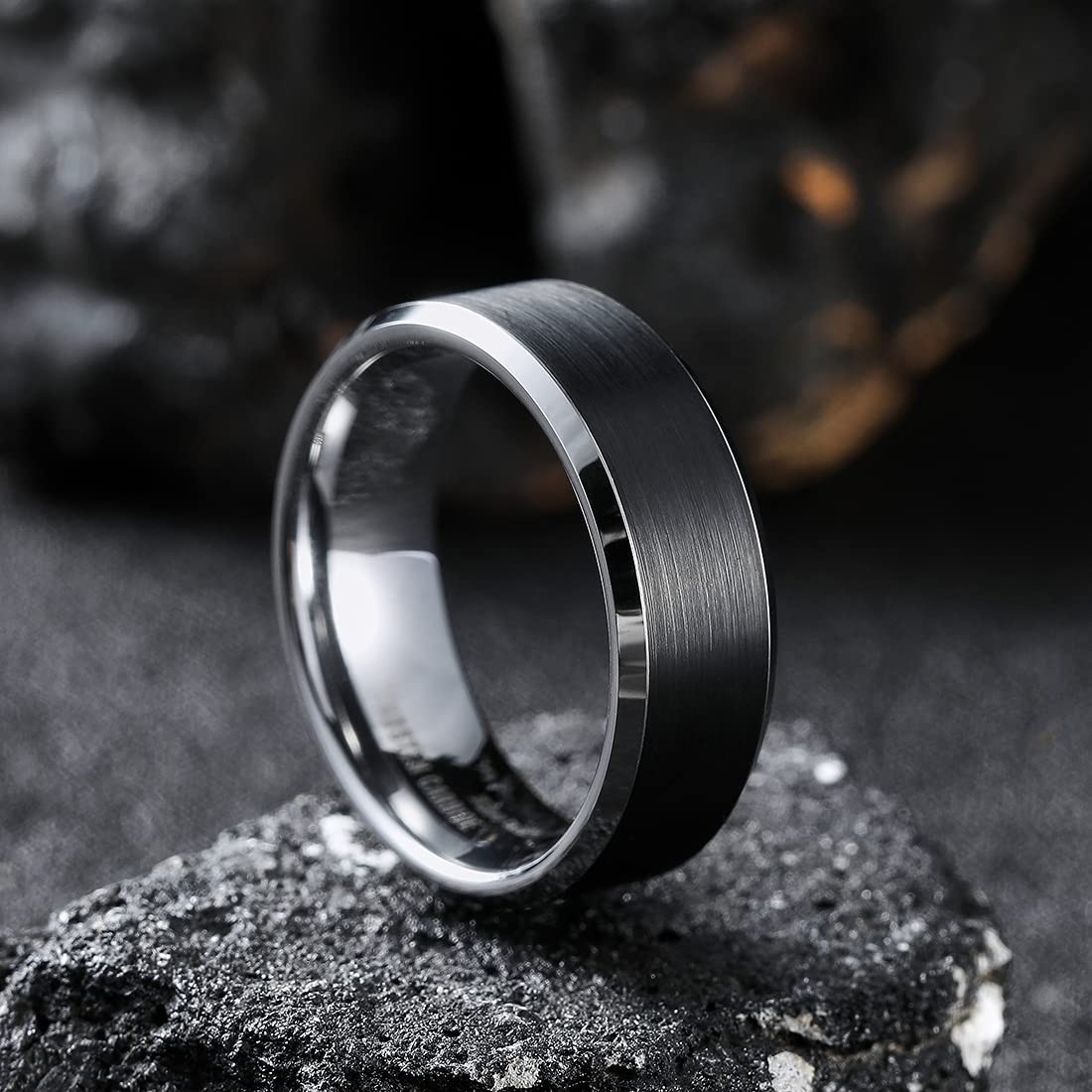 Unisex Tungsten Carbide Wedding Ring – Matte Polished, Beveled Edge, Multiple Co