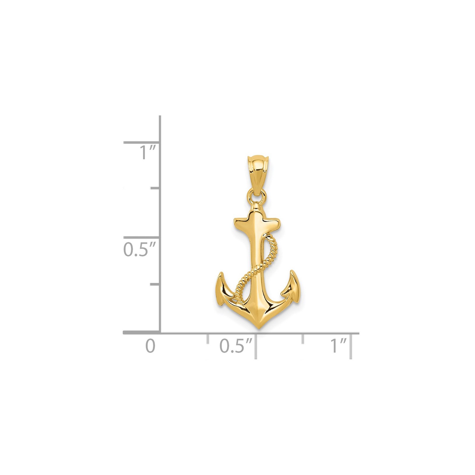 14k Yellow Gold Solid Anchor Pendant Rope Design Nautical Charm 22 mm