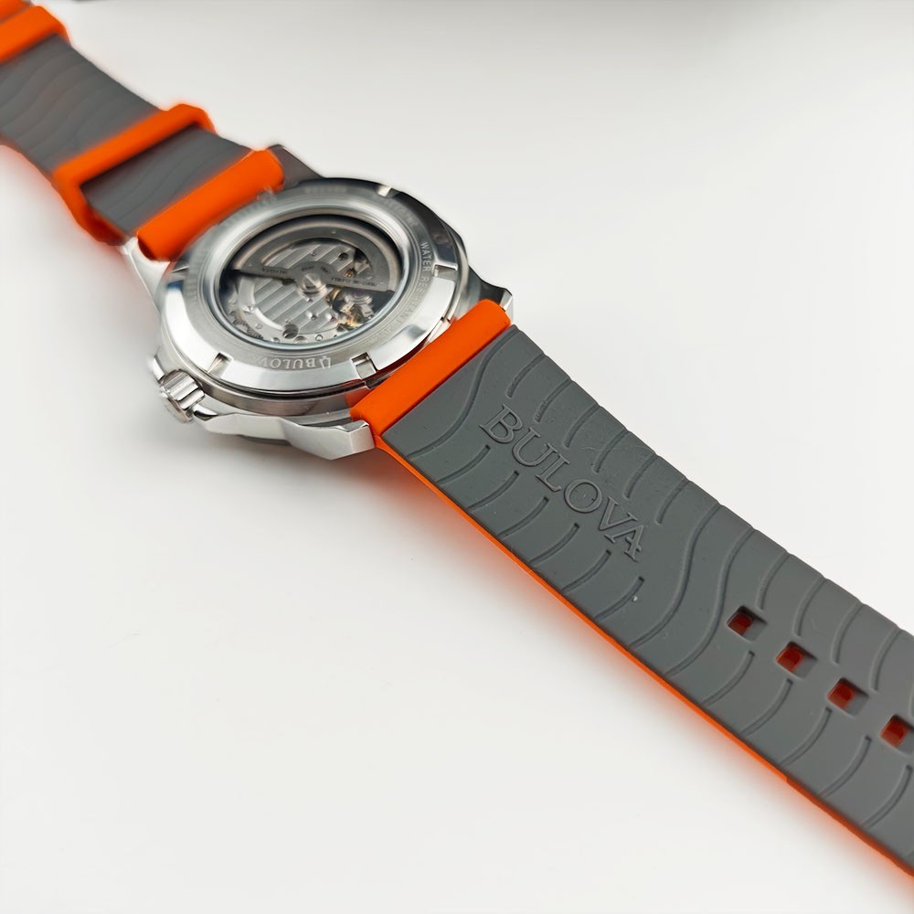 Bulova 98A226 Marine Star Silver Dial Orange Silicon Starp Men’s 45MM Watch NEW