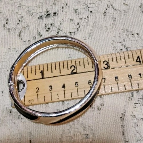 Enamel Bracelets Hinged Green with Gold & Beige W/ Black/ Silver 1970s To 1980s