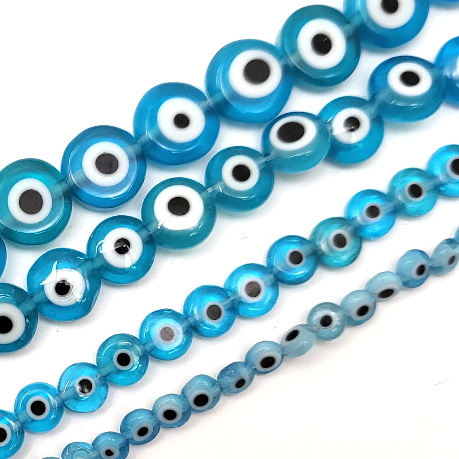 Light Blue Evil Eye Glass Coin Disc Bead Flat Round Saucer 4mm 6mm 8mm 10mm 15″