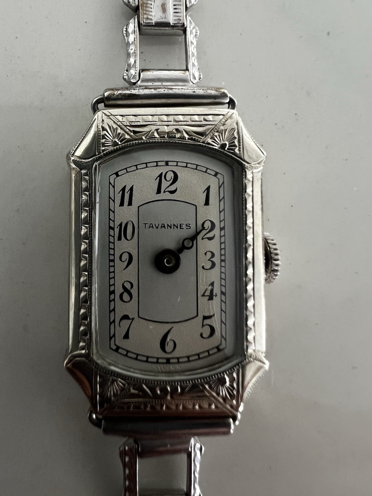 Tavannes Vintage 1920s Art Deco Rectangle Manual 17J Arabic Silver Bracelet