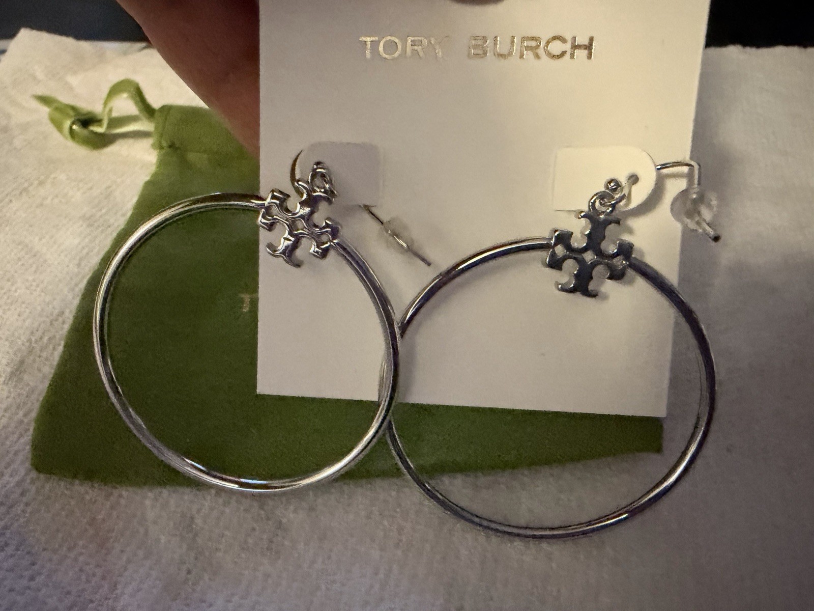 Tory Burch Silver Large Dangle hoop earrings