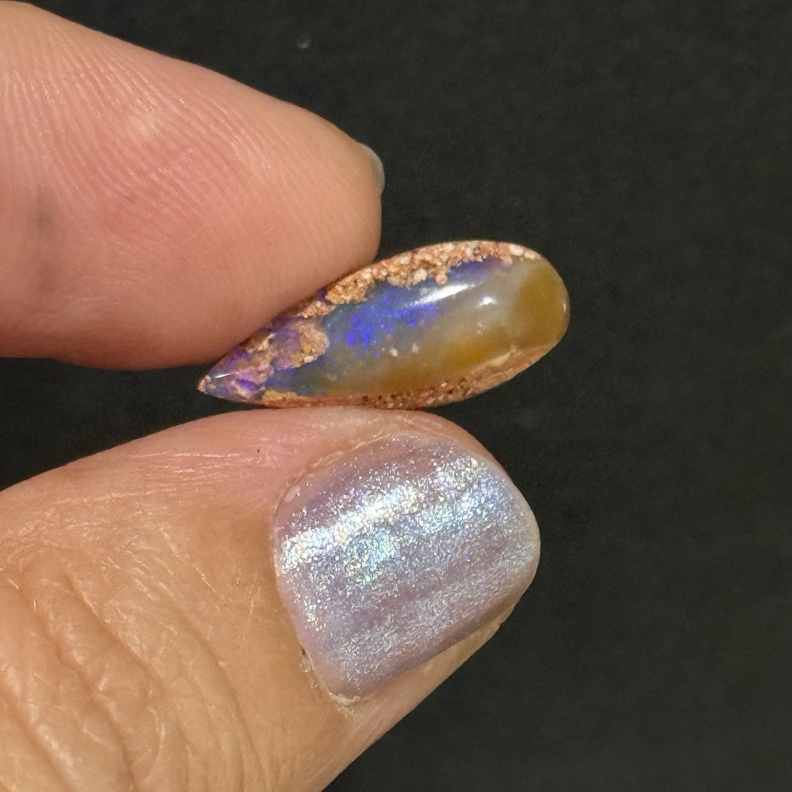 3.5ct 18.5×7.7×4.2mm Purple Crystal Pipe Australian Boulder Opal Cabochon Gem