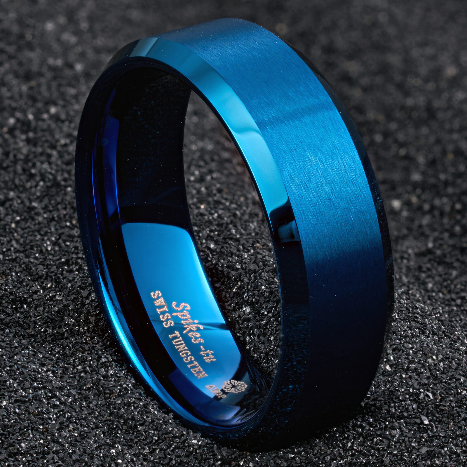 8mm Blue Classic Simplicity Tungsten Ring ATOP Brushed Men Bridal Jewelry