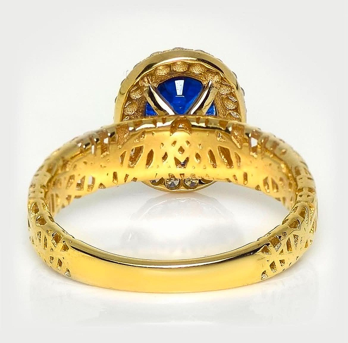 2.24 ct Natural Blue Sapphire & Diamond Ring in 14k Yellow