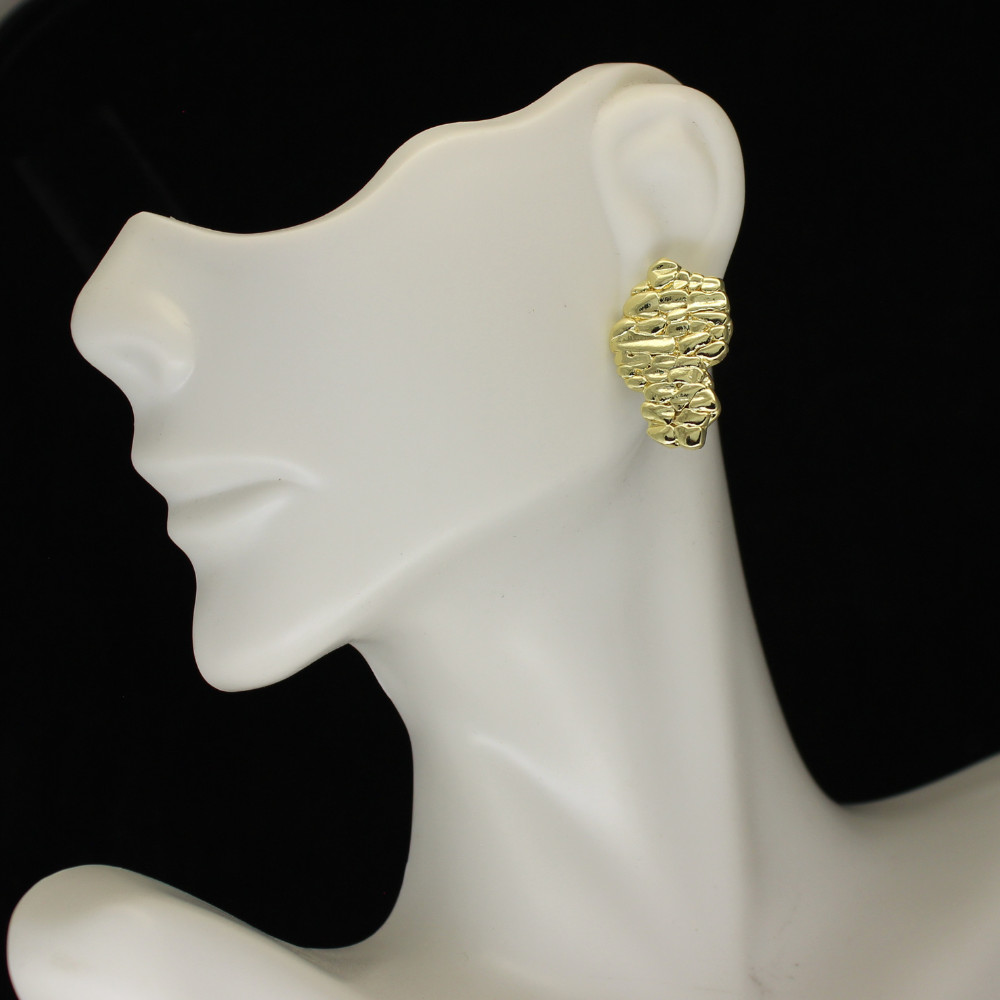 Nugget Design Studs Push Back Earrings 14k Gold Plated Hip Hop Jewelry