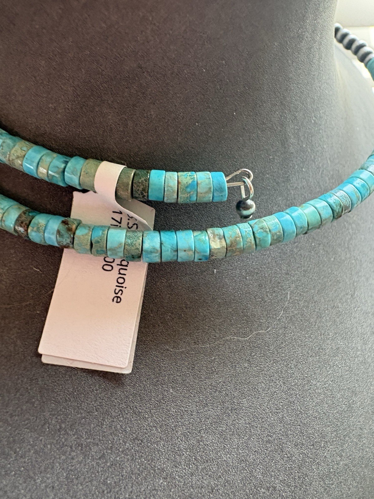 Meranda Thompson-Native American SS Kingman Choker w/ Pearls -17 In