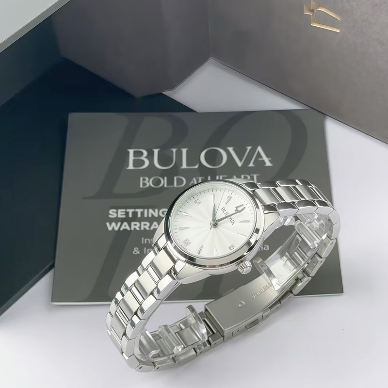 Bulova Sutton 96P219 Quartz Women’s Watch Diamond White Dial Silver Band 28mm