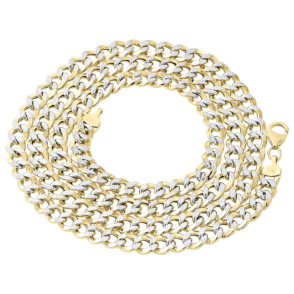 1/10th 10K Yellow Gold Diamond Cut Curb Cuban Link Chain Necklace 7mm 18-30 Inch