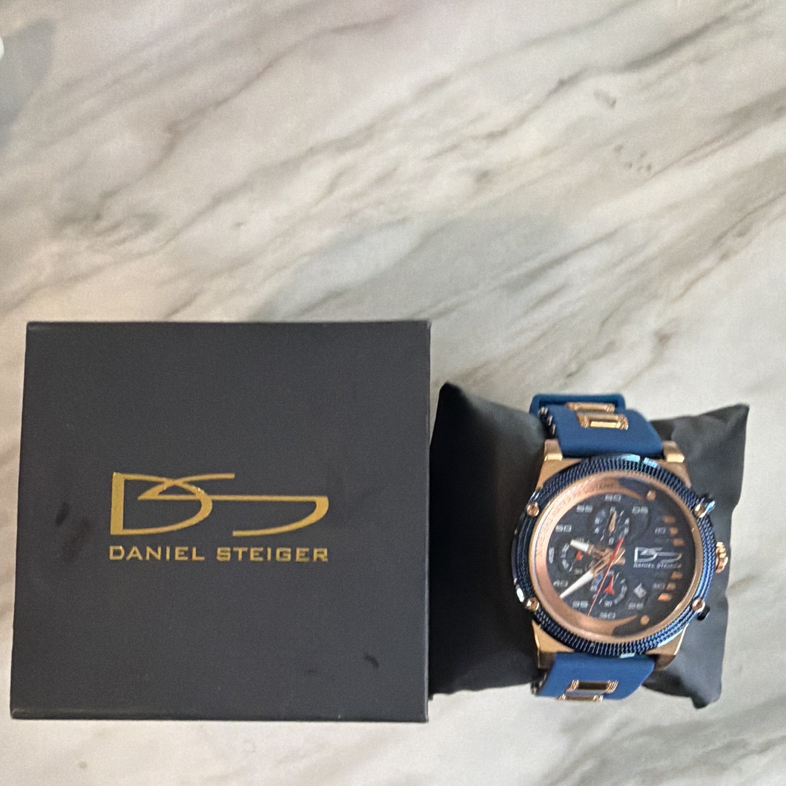 Daniel Steiger Men’s Quartz Chronograph Watch, Blue Rubber Strap, Box