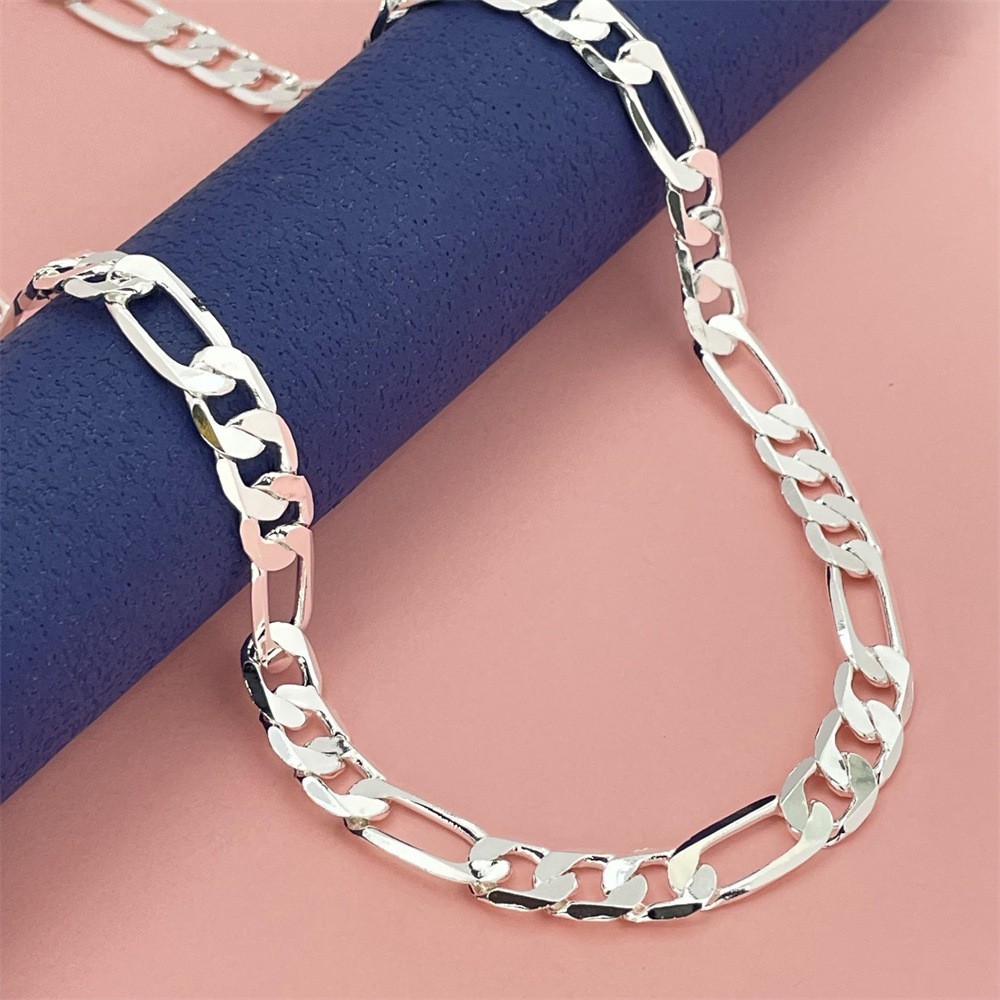 16″ – 30″ Men’s 925 Sterling Silver 8mm Width Figaro Cuban Chain Necklace #N288