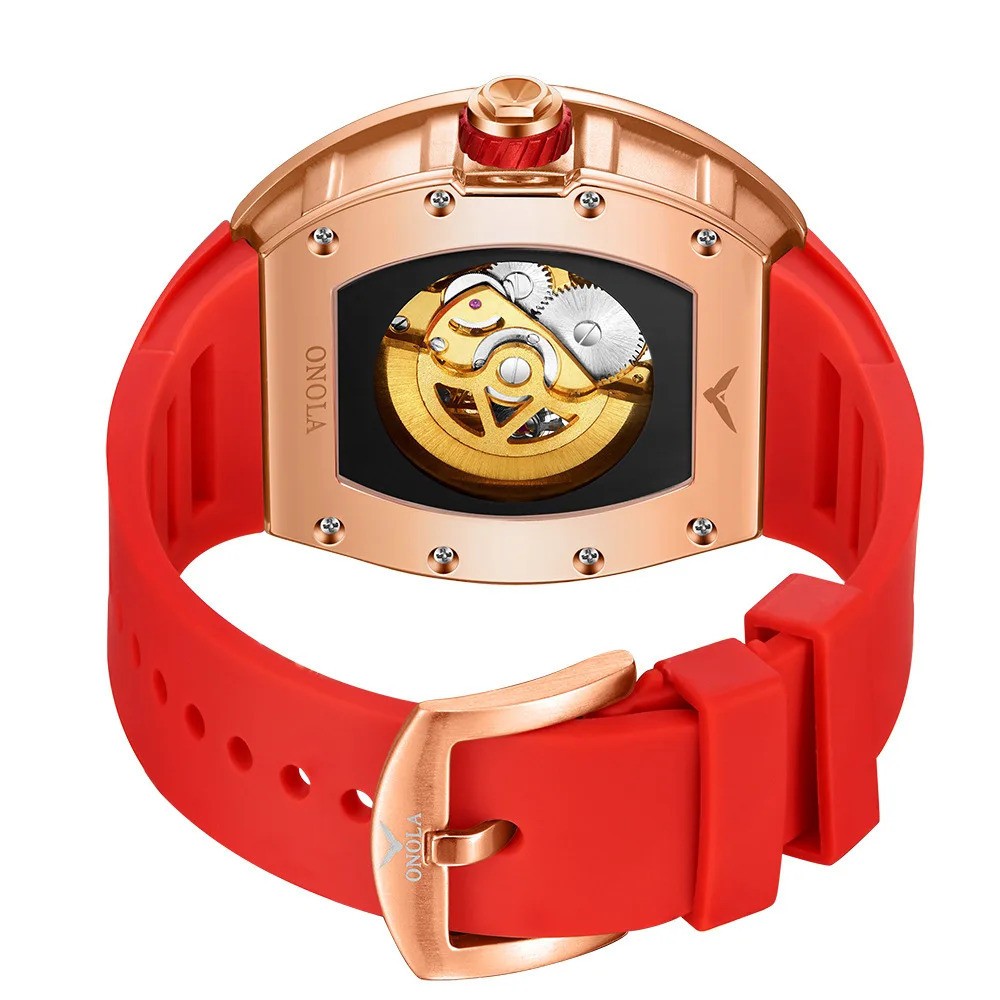 ONOLA Men Full Automatic Self-Wind Watch Mechanical Hollow Skeleton Waterproof