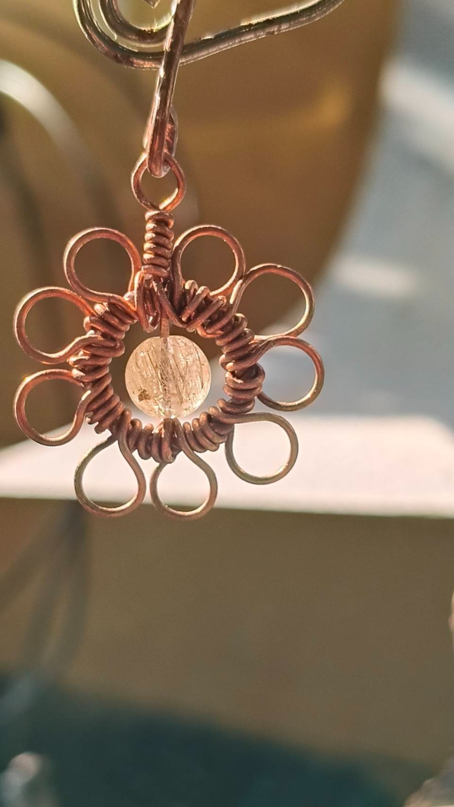 Flower Copper Pendant Wire Wrapped Mandala Rutilated Quartz Lucky Jewelry #PM2