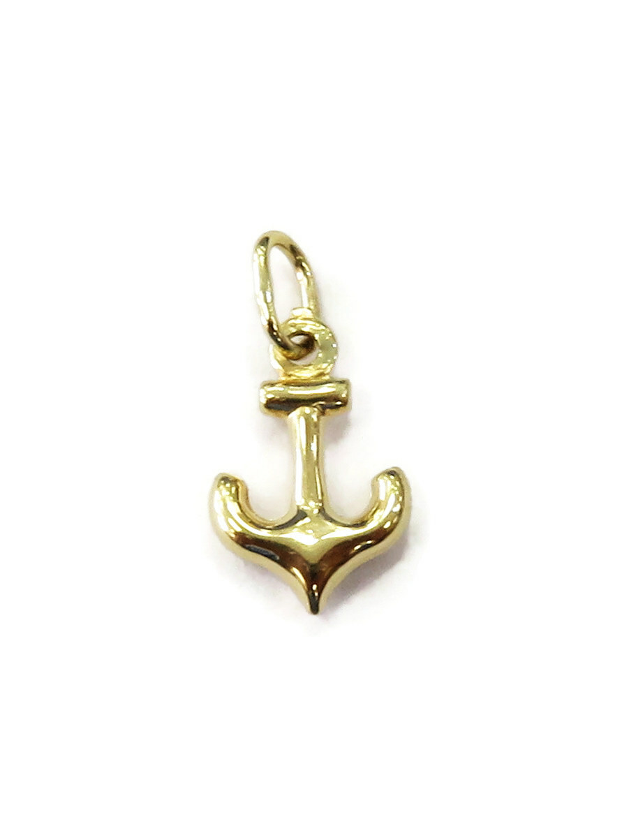 14K Yellow Gold Tiny Small Anchor Charm Necklace Pendant