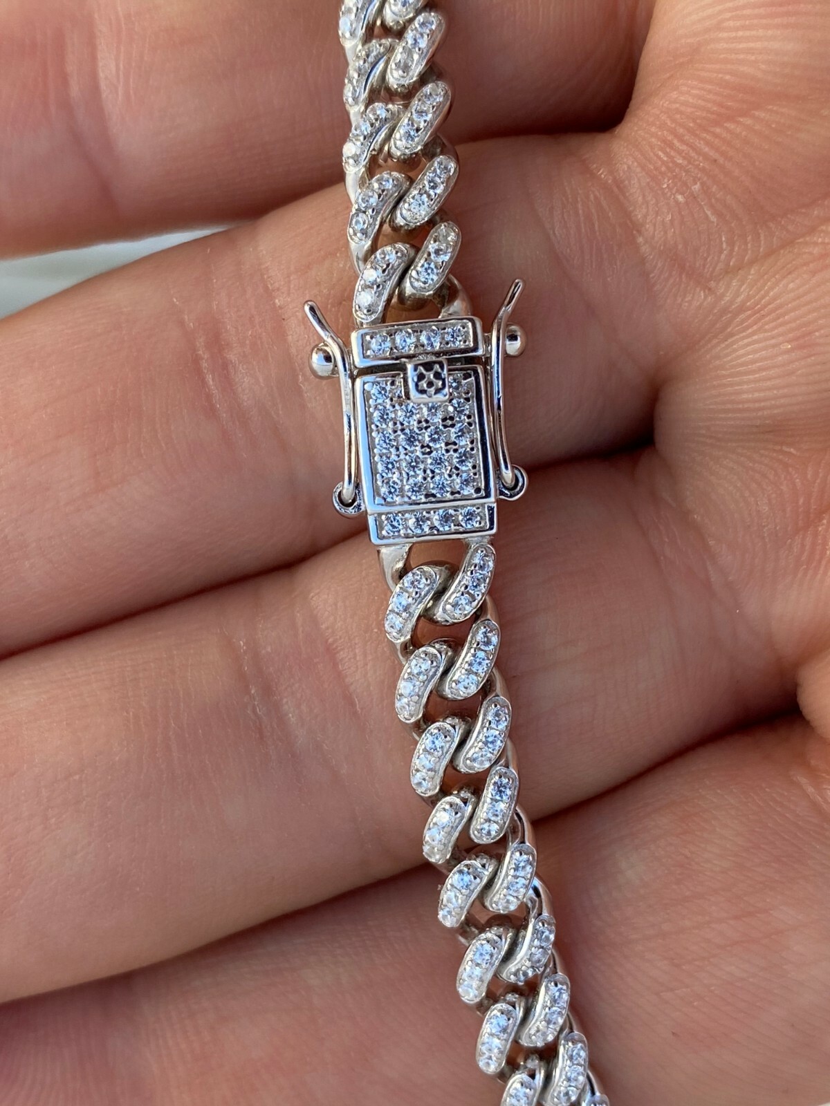 6mm Miami Cuban Iced Solid 925 Silver Chain Simulated Diamonds 16″ Choker – 30″