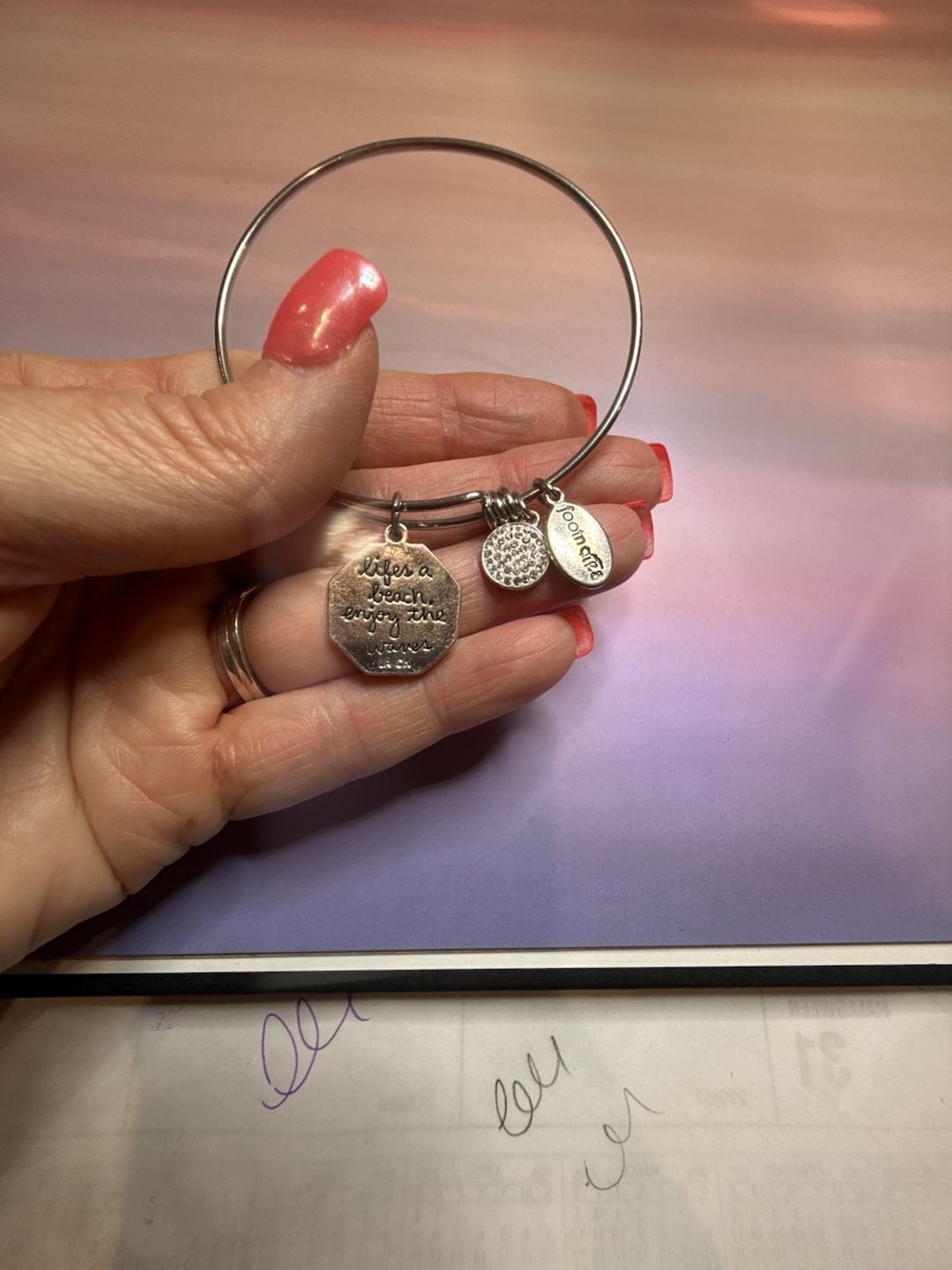 #1196- Footnotes Life’s A Beach Enjoy The Waves Expandable Charm Bangle